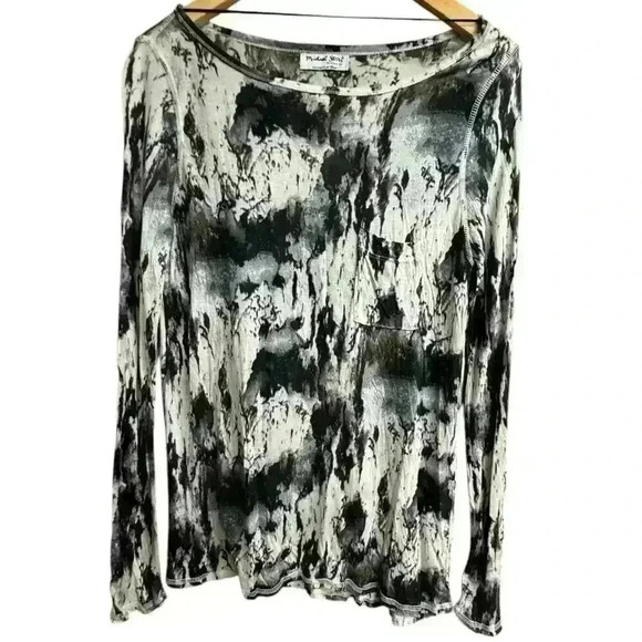 Michael Stars Sheer Cotton Marble tie dye long sleeve henley patch pocket OS - Picture 1 of 9
